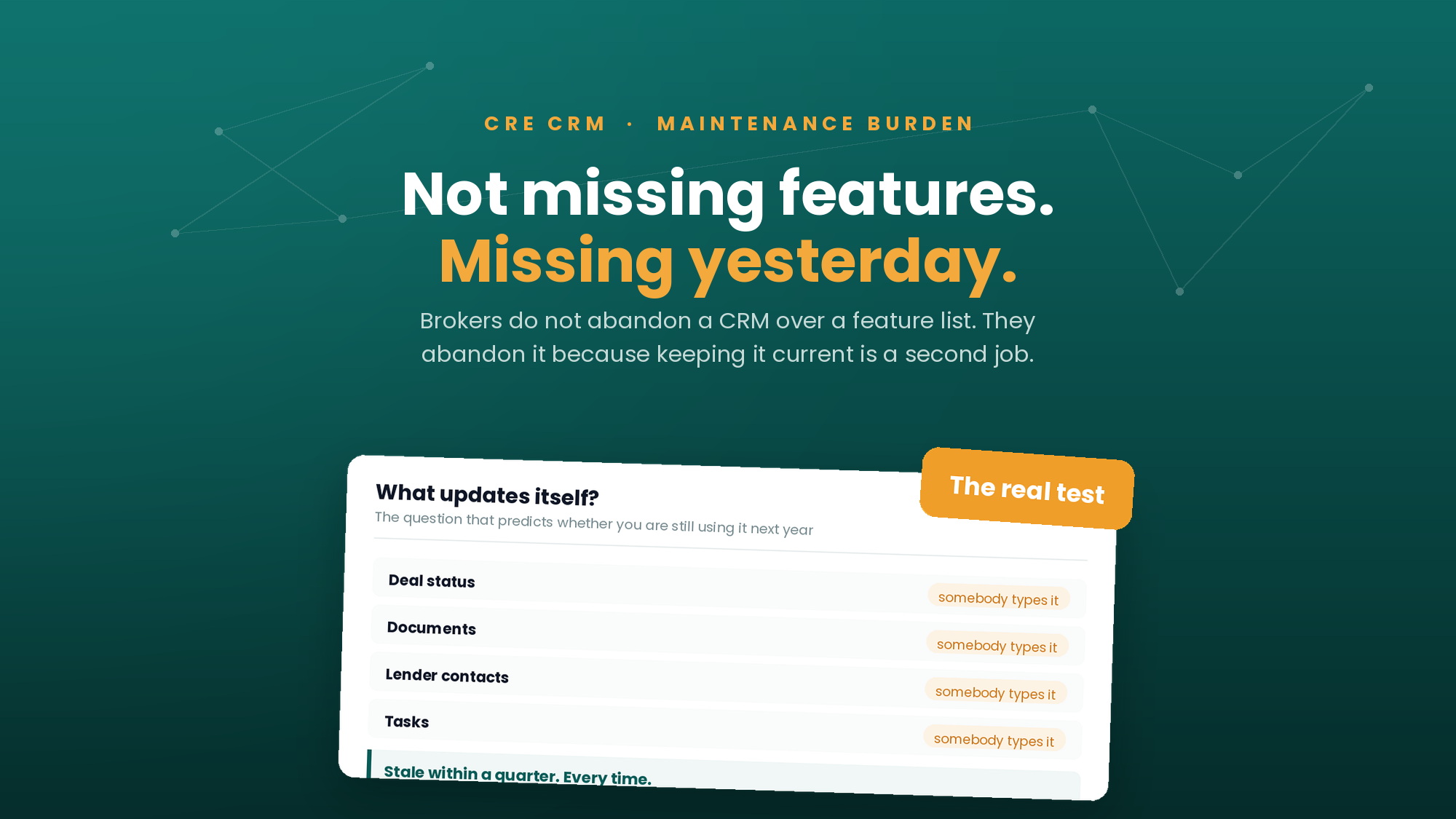 Your CRM Is Not Missing Features. It Is Missing Yesterday.